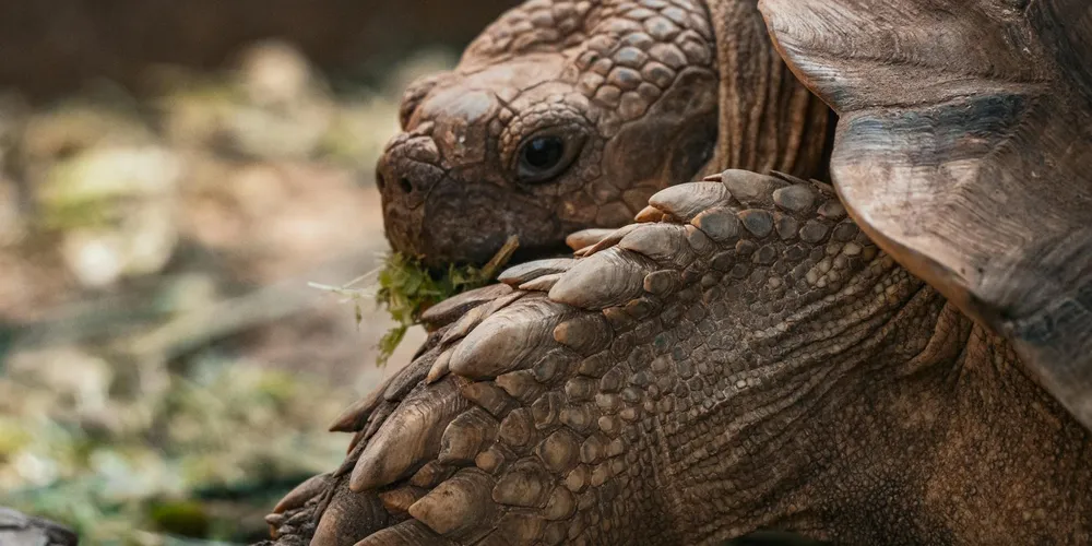 Close-up of a turtle nibbling greens, illustrating the link between nutrition and shell health.